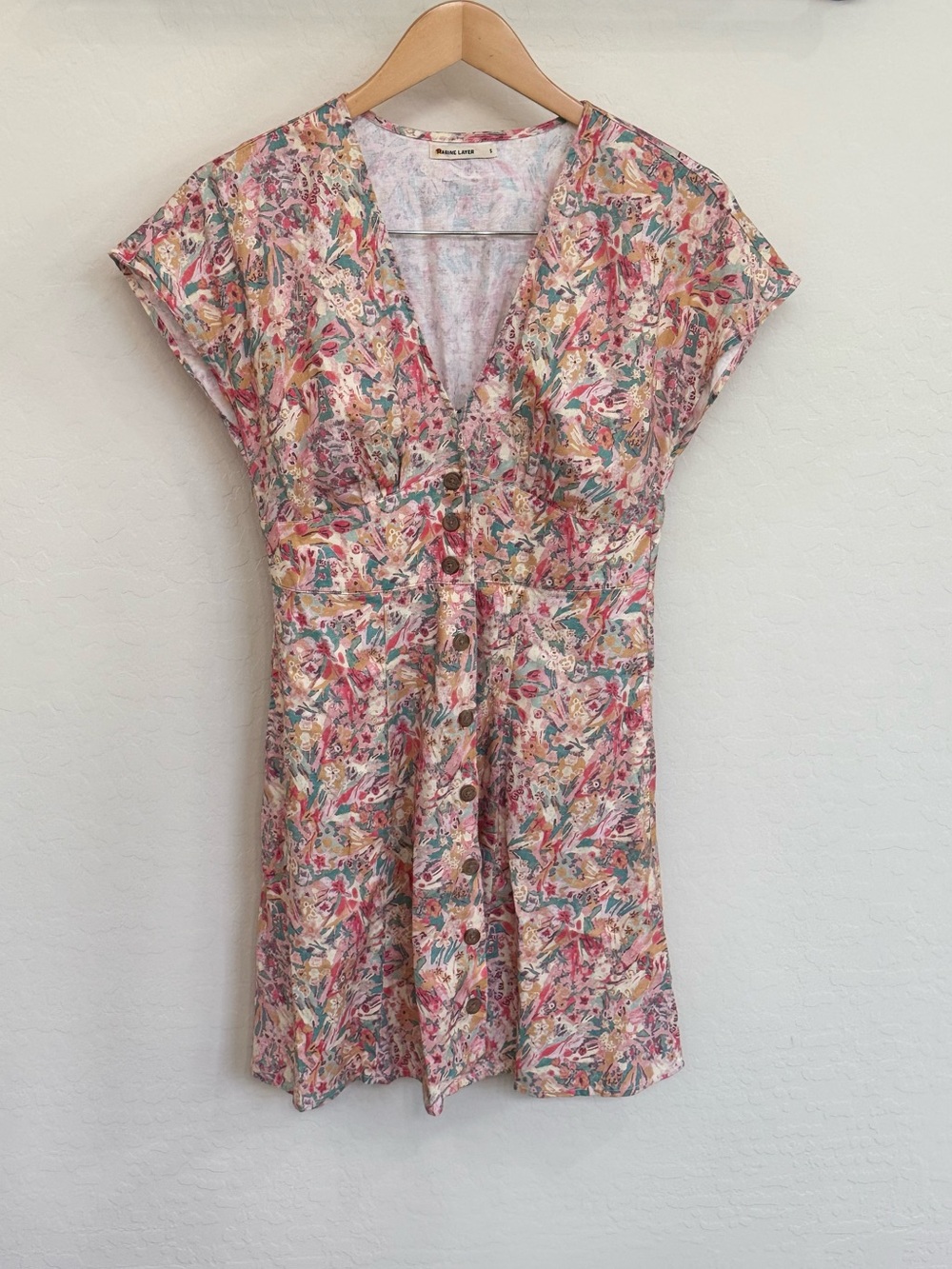 Marine Layer Camila Mini Dress Bouquet Floral Hemp Tencel Sz S Pockets